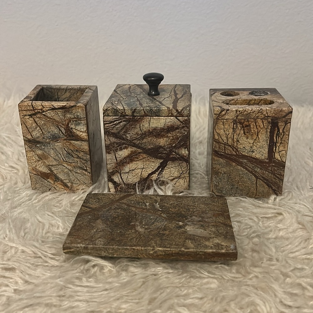 5PC Marble bathroom set. Soap dish, toothbrush holder, 2 accessory holders.